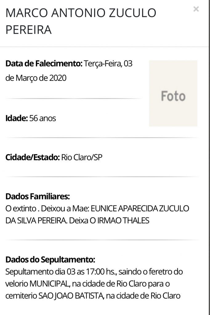 Falecimentos e Sepultamentos – 03/03/2020 – 04/03/2020 - Grupo Rio Claro SP