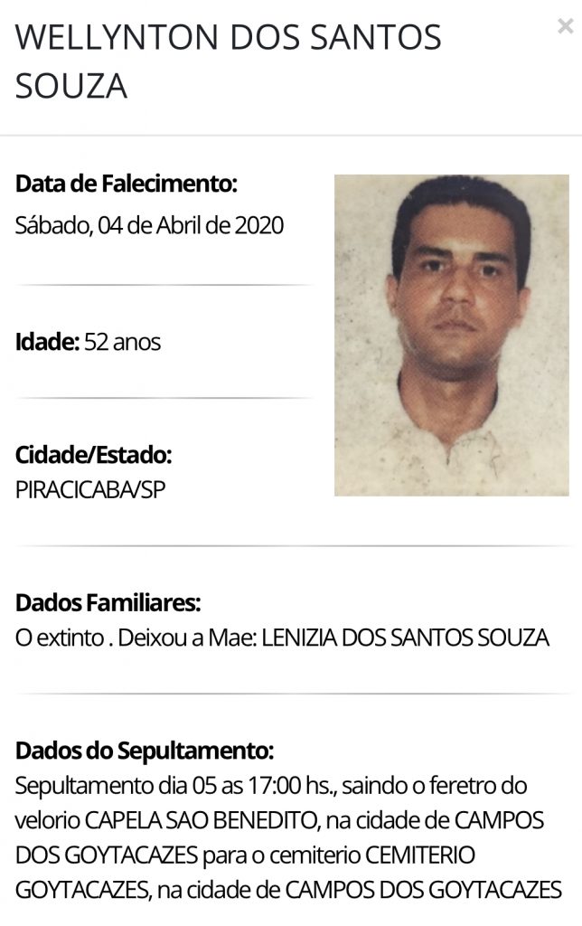 Falecimentos e Sepultamentos – 04/04/2020 – 05/04/2020 - Grupo Rio Claro SP
