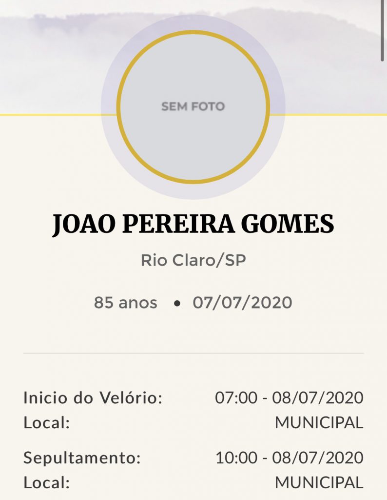 Falecimentos e Sepultamentos – 07/07/2020 – 08/07/2020 - Grupo Rio Claro SP