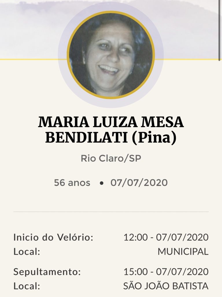 Falecimentos e Sepultamentos – 07/07/2020 – 08/07/2020 - Grupo Rio Claro SP