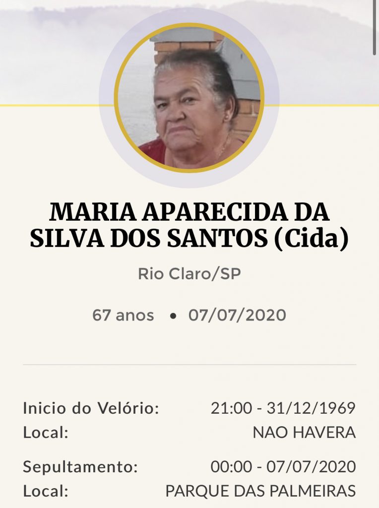 Falecimentos e Sepultamentos – 07/07/2020 – 08/07/2020 - Grupo Rio Claro SP