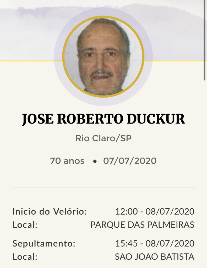 Falecimentos e Sepultamentos – 07/07/2020 – 08/07/2020 - Grupo Rio Claro SP