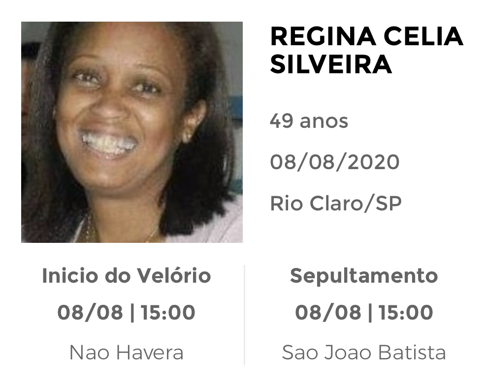 Falecimentos e Sepultamentos – 08/08/2020 – 09/08/2020 - Grupo Rio Claro SP Falecimentos e Sepultamentos – 08/08/2020 – 09/08/2020 - Grupo Rio Claro SP