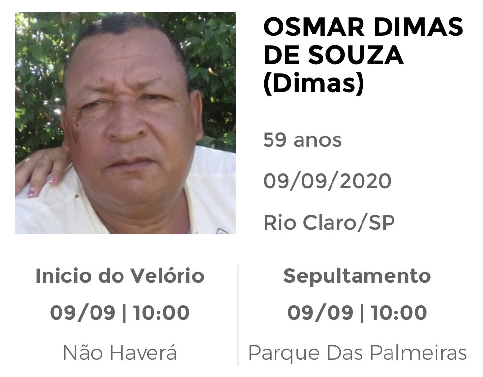 Falecimentos e Sepultamentos – 09/09/2020 – 10/09/2020 - Grupo Rio Claro SP Falecimentos e Sepultamentos – 09/09/2020 – 10/09/2020 - Grupo Rio Claro SP