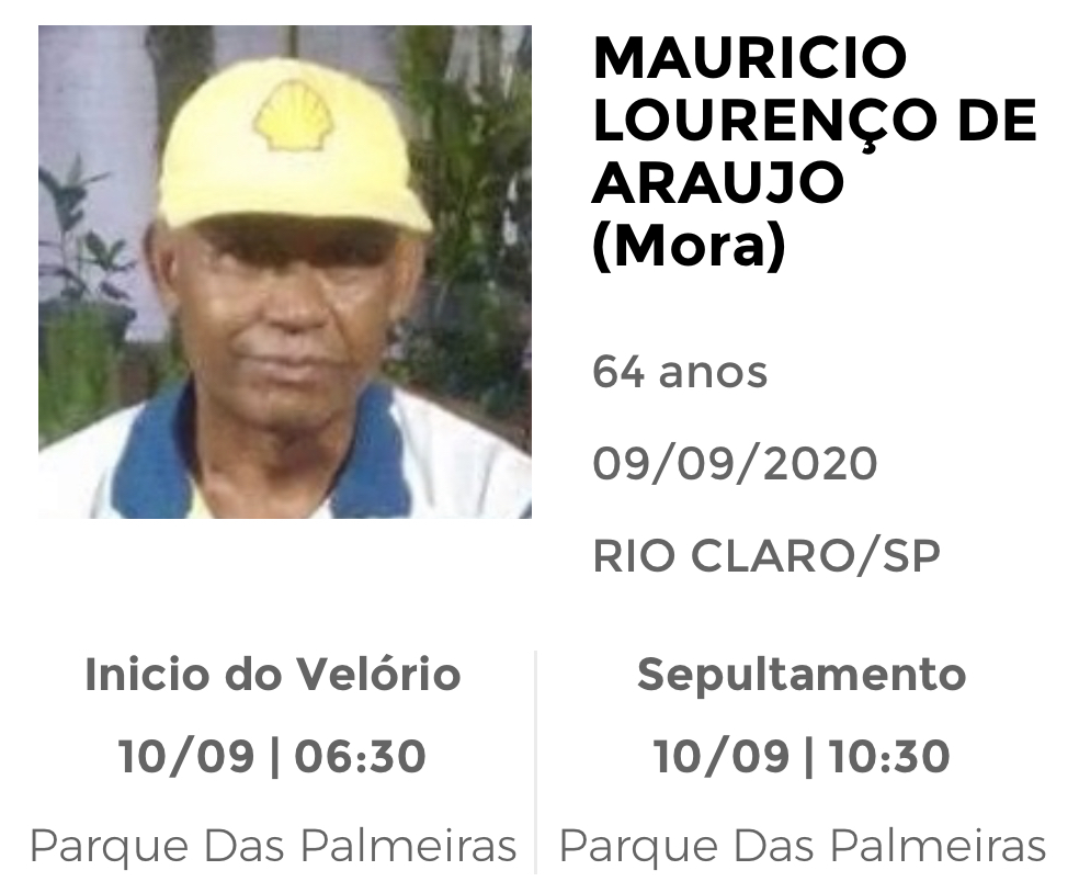Falecimentos e Sepultamentos – 09/09/2020 – 10/09/2020 - Grupo Rio Claro SP Falecimentos e Sepultamentos – 09/09/2020 – 10/09/2020 - Grupo Rio Claro SP