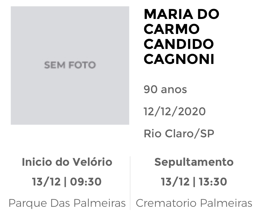 Falecimentos e Sepultamentos – 12/12/2020 – 13/12/2020 - Grupo Rio Claro SP Falecimentos e Sepultamentos – 12/12/2020 – 13/12/2020 - Grupo Rio Claro SP