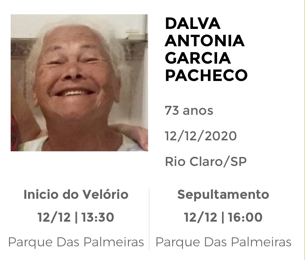 Falecimentos e Sepultamentos – 12/12/2020 – 13/12/2020 - Grupo Rio Claro SP Falecimentos e Sepultamentos – 12/12/2020 – 13/12/2020 - Grupo Rio Claro SP
