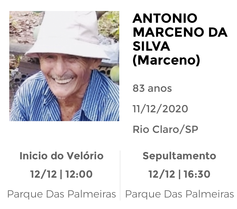 Falecimentos e Sepultamentos – 11/12/2020 – 12/12/2020 - Grupo Rio Claro SP Falecimentos e Sepultamentos – 11/12/2020 – 12/12/2020 - Grupo Rio Claro SP