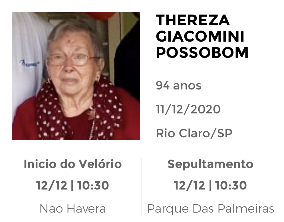 Falecimentos e Sepultamentos – 11/12/2020 – 12/12/2020 - Grupo Rio Claro SP Falecimentos e Sepultamentos – 11/12/2020 – 12/12/2020 - Grupo Rio Claro SP