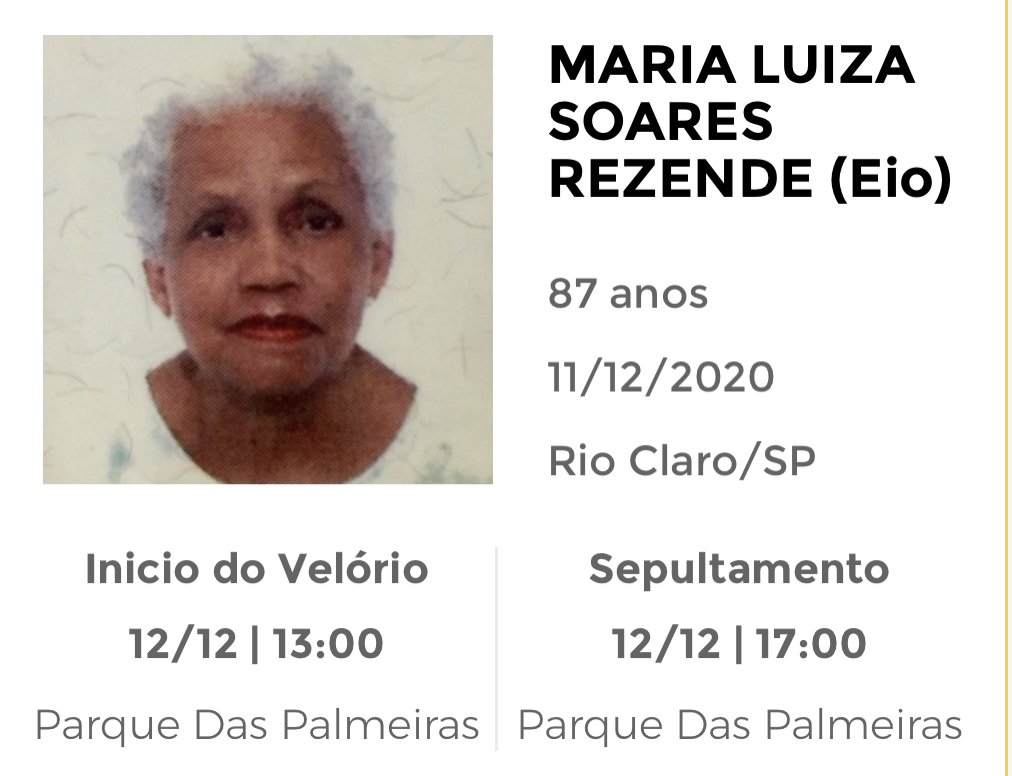 Falecimentos e Sepultamentos – 11/12/2020 – 12/12/2020 - Grupo Rio Claro SP Falecimentos e Sepultamentos – 11/12/2020 – 12/12/2020 - Grupo Rio Claro SP