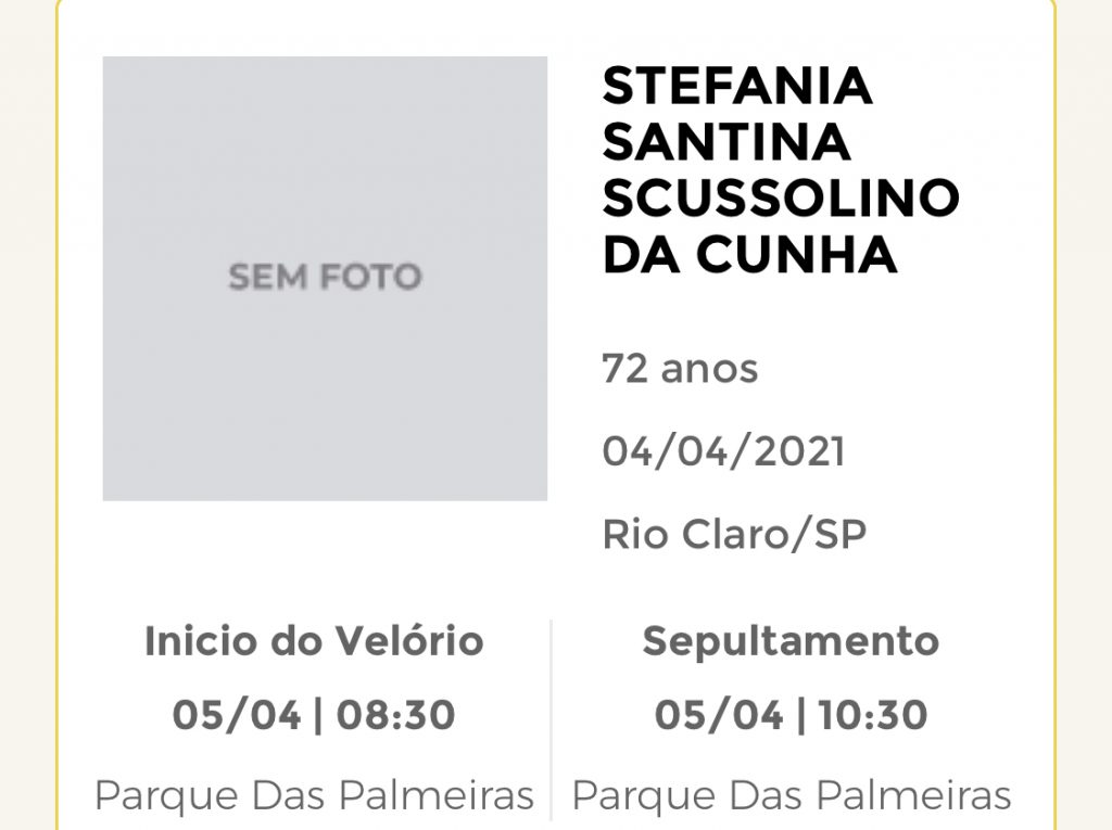 Falecimentos e Sepultamentos – 04/04/2021 – 05/04/2021 - Grupo Rio Claro SP Falecimentos e Sepultamentos – 04/04/2021 – 05/04/2021 - Grupo Rio Claro SP