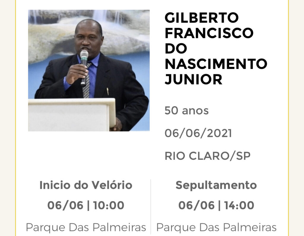 Falecimentos e Sepultamentos – 06/06/2021 – 07/06/2021 - Grupo Rio Claro SP Falecimentos e Sepultamentos – 06/06/2021 – 07/06/2021 - Grupo Rio Claro SP