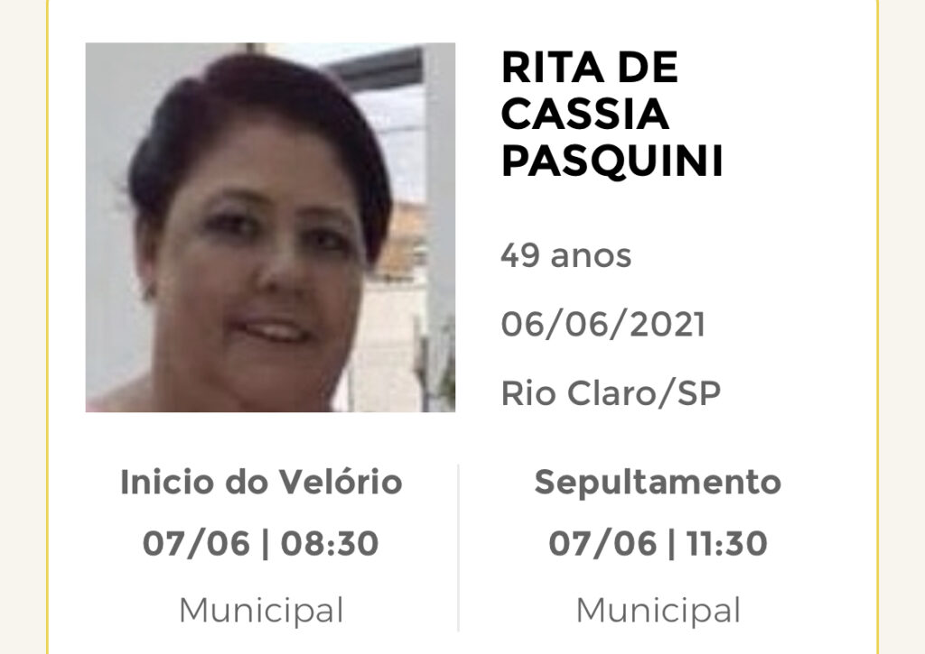 Falecimentos e Sepultamentos – 06/06/2021 – 07/06/2021 - Grupo Rio Claro SP Falecimentos e Sepultamentos – 06/06/2021 – 07/06/2021 - Grupo Rio Claro SP