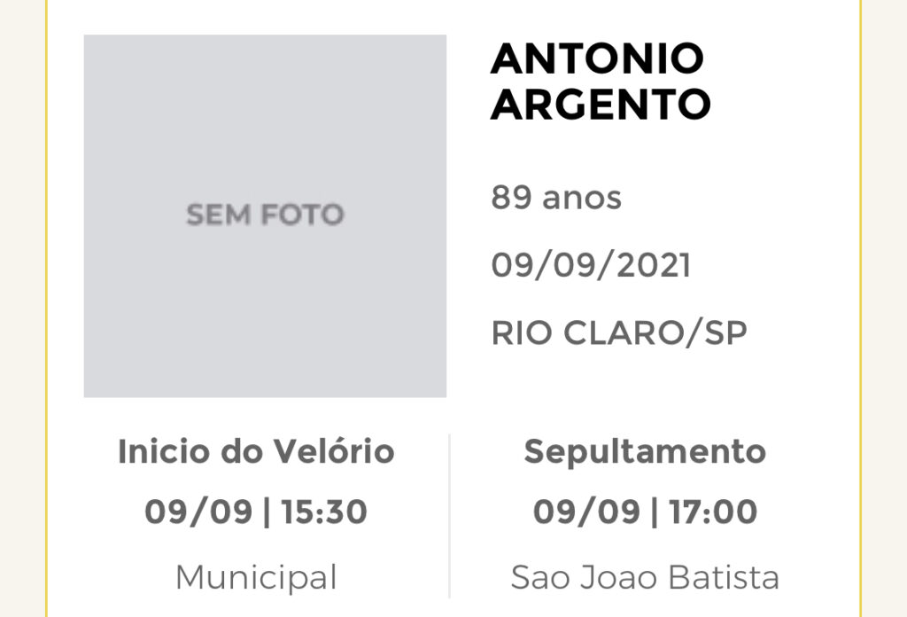 Falecimentos e Sepultamentos – 09/09/2021 – 10/09/2021 - Grupo Rio Claro SP Falecimentos e Sepultamentos – 09/09/2021 – 10/09/2021 - Grupo Rio Claro SP