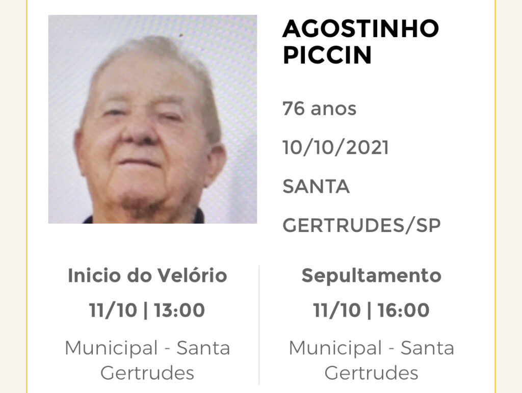 Falecimentos e Sepultamentos – 10/10/2021 – 11/10/2021 - Grupo Rio Claro SP