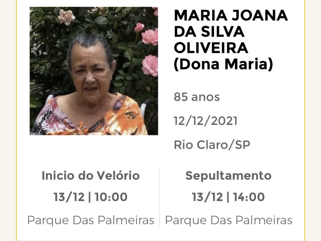 Falecimentos e Sepultamentos – 12/12/2021 – 13/12/2021 - Grupo Rio Claro SP Falecimentos e Sepultamentos – 12/12/2021 – 13/12/2021 - Grupo Rio Claro SP