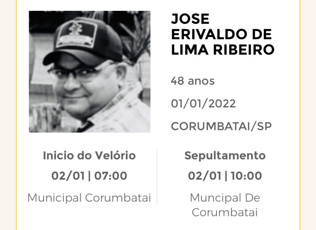 Falecimentos e Sepultamentos – 01/01/2022 – 02/01/2022 - Grupo Rio Claro SP Falecimentos e Sepultamentos – 01/01/2022 – 02/01/2022 - Grupo Rio Claro SP