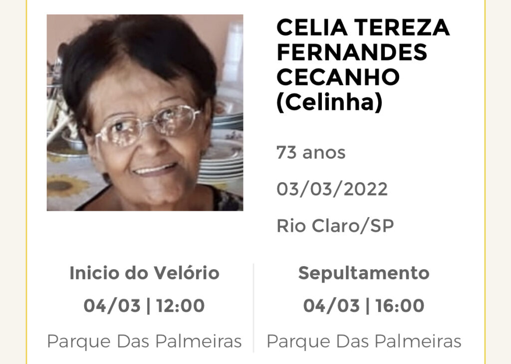 Falecimentos e Sepultamentos – 03/03/2022 – 04/03/2022 - Grupo Rio Claro SP Falecimentos e Sepultamentos – 03/03/2022 – 04/03/2022 - Grupo Rio Claro SP