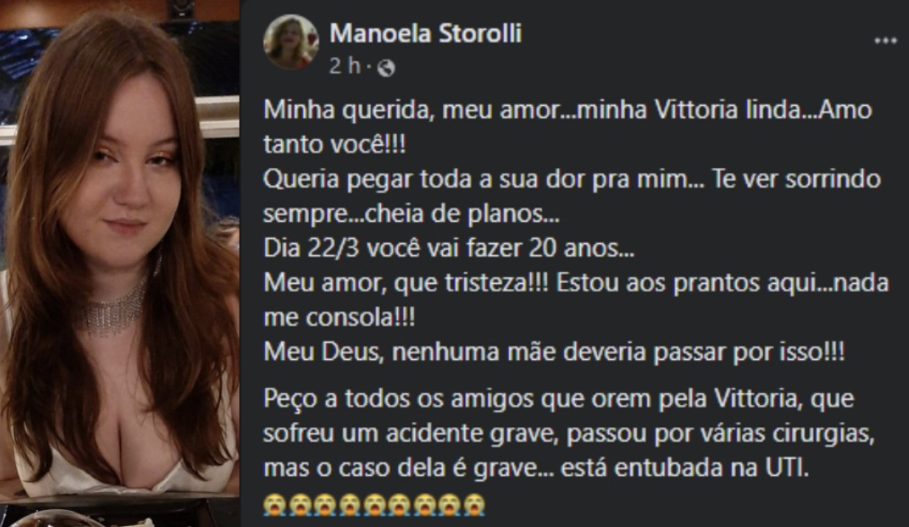 Mãe pede oração para filha que sofreu acidente e está entubada na UTI - Grupo Rio Claro SP Mãe pede oração para filha que sofreu acidente e está entubada na UTI - Grupo Rio Claro SP