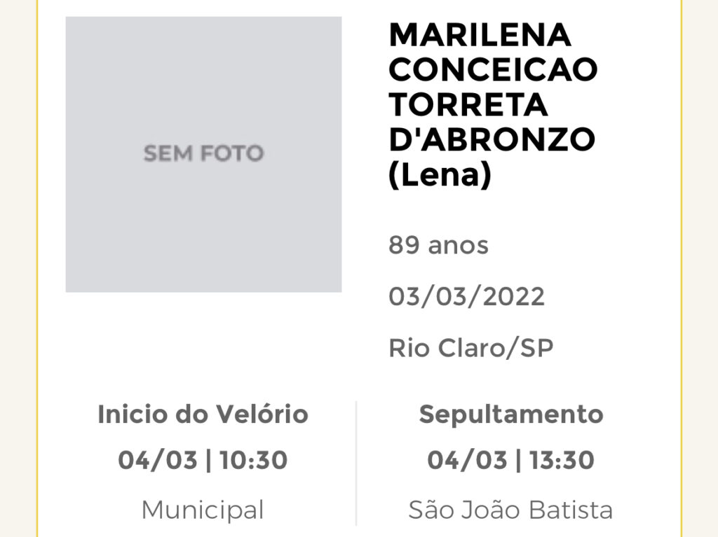 Falecimentos e Sepultamentos – 03/03/2022 – 04/03/2022 - Grupo Rio Claro SP Falecimentos e Sepultamentos – 03/03/2022 – 04/03/2022 - Grupo Rio Claro SP