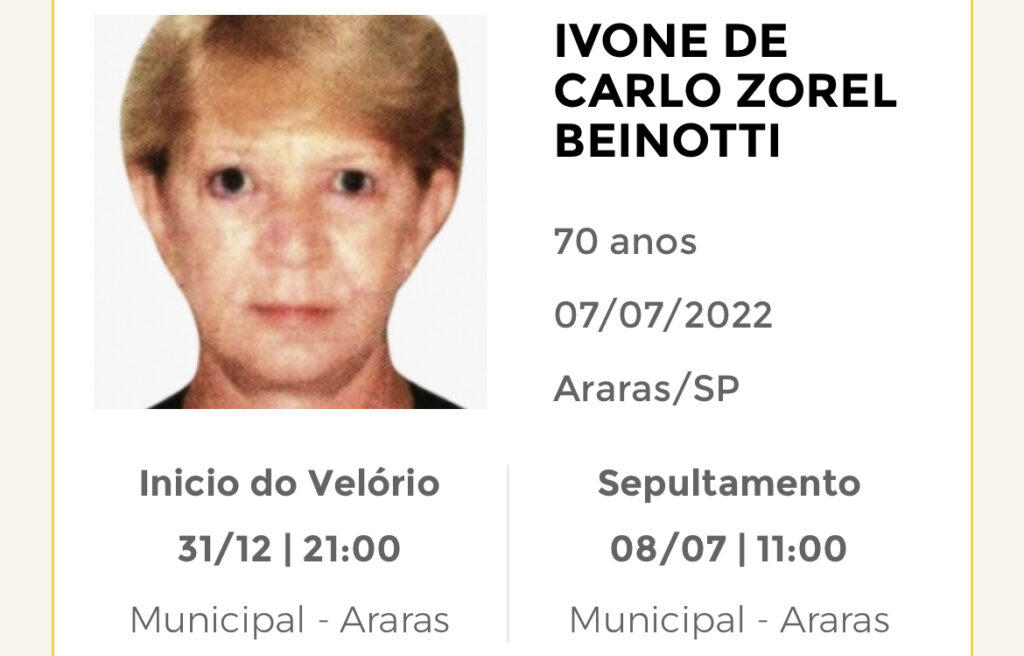 Falecimentos e Sepultamentos – 07/07/2022 – 08/07/2022 - Grupo Rio Claro SP Falecimentos e Sepultamentos – 07/07/2022 – 08/07/2022 - Grupo Rio Claro SP