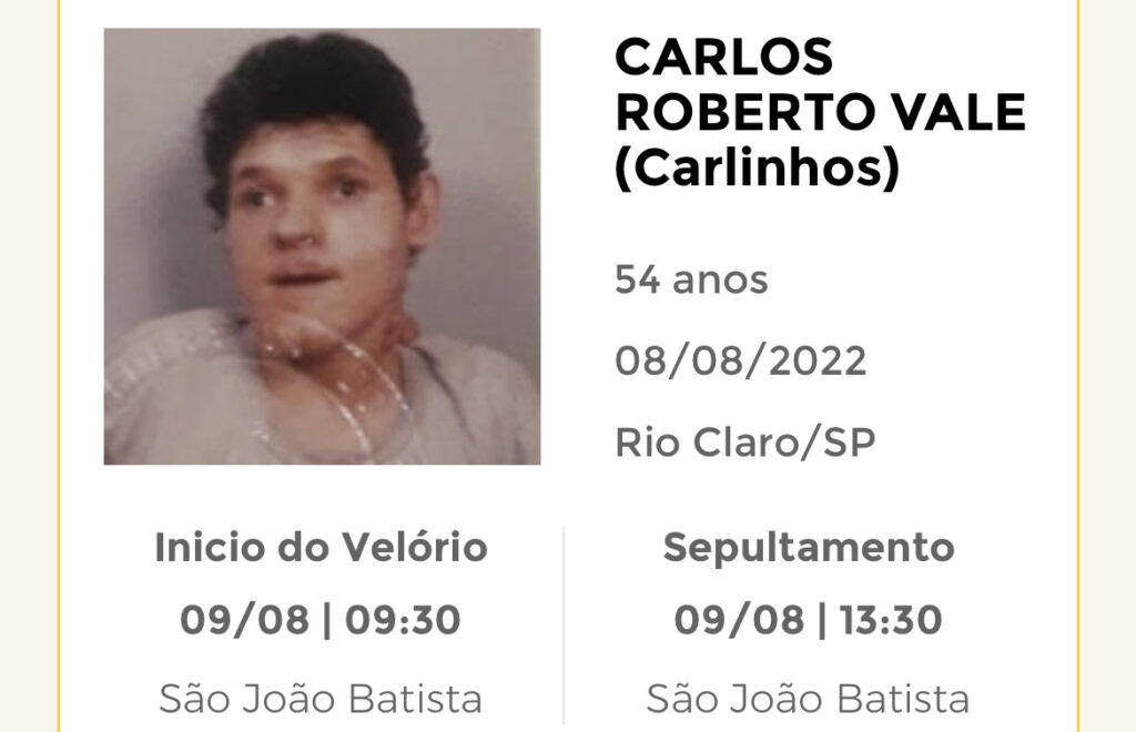 Falecimentos e Sepultamentos – 08/08/2022 – 09/08/2022 - Grupo Rio Claro SP Falecimentos e Sepultamentos – 08/08/2022 – 09/08/2022 - Grupo Rio Claro SP