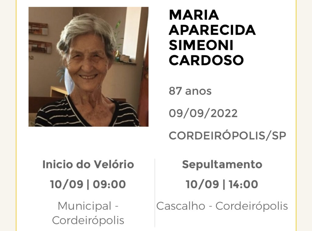 Falecimentos e Sepultamentos – 09/09/2022 – 10/09/2022 - Grupo Rio Claro SP Falecimentos e Sepultamentos – 09/09/2022 – 10/09/2022 - Grupo Rio Claro SP