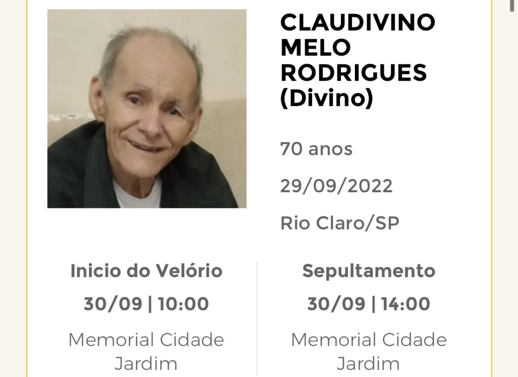 Falecimentos e Sepultamentos – 29/09/2022 – 30/09/2022 - Grupo Rio Claro SP Falecimentos e Sepultamentos – 29/09/2022 – 30/09/2022 - Grupo Rio Claro SP