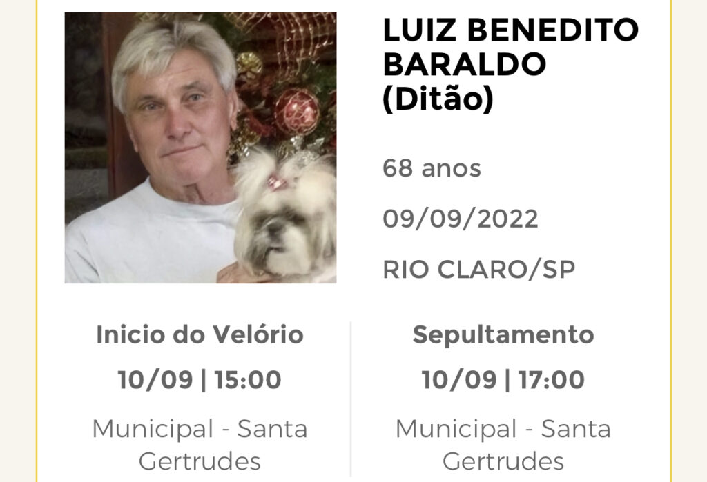 Falecimentos e Sepultamentos – 09/09/2022 – 10/09/2022 - Grupo Rio Claro SP Falecimentos e Sepultamentos – 09/09/2022 – 10/09/2022 - Grupo Rio Claro SP