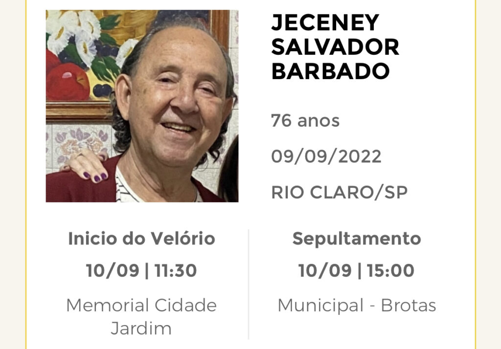 Falecimentos e Sepultamentos – 09/09/2022 – 10/09/2022 - Grupo Rio Claro SP Falecimentos e Sepultamentos – 09/09/2022 – 10/09/2022 - Grupo Rio Claro SP