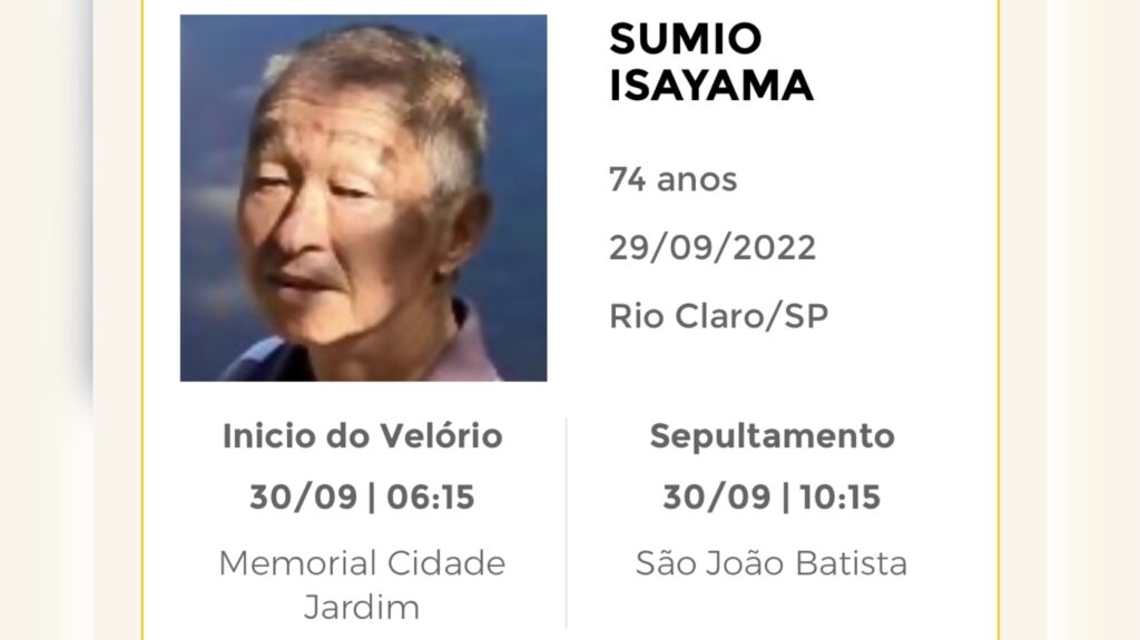 Falecimentos e Sepultamentos – 29/09/2022 – 30/09/2022 - Grupo Rio Claro SP Falecimentos e Sepultamentos – 29/09/2022 – 30/09/2022 - Grupo Rio Claro SP