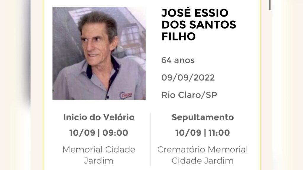 Falecimentos e Sepultamentos – 09/09/2022 – 10/09/2022 - Grupo Rio Claro SP Falecimentos e Sepultamentos – 09/09/2022 – 10/09/2022 - Grupo Rio Claro SP