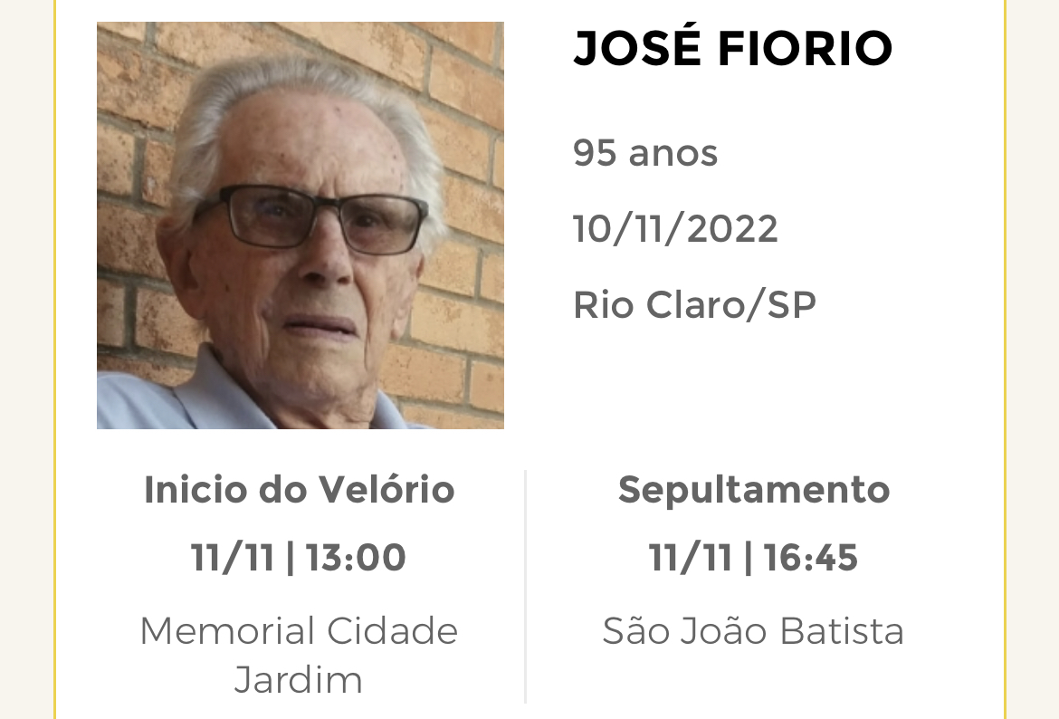 Falecimentos e Sepultamentos – 10/11/2022 – 11/11/2022 - Grupo Rio Claro SP