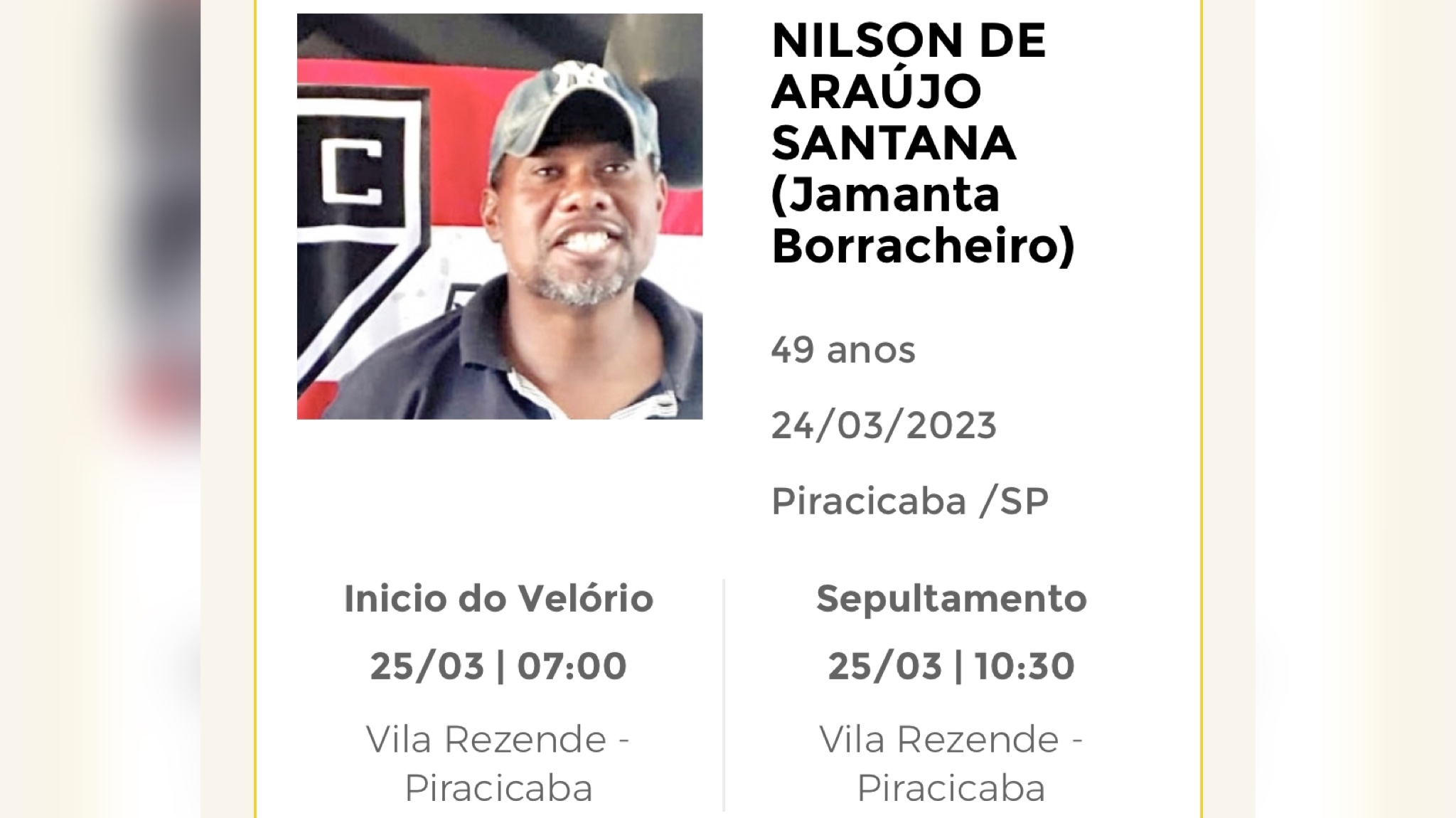 Falecimentos e Sepultamentos – 24/03/2023 – 25/03/2023 - Grupo Rio Claro SP