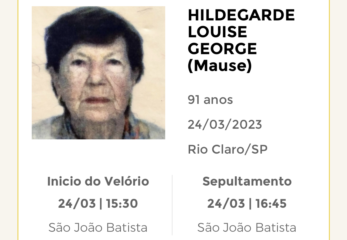 Falecimentos e Sepultamentos – 24/03/2023 – 25/03/2023 - Grupo Rio Claro SP