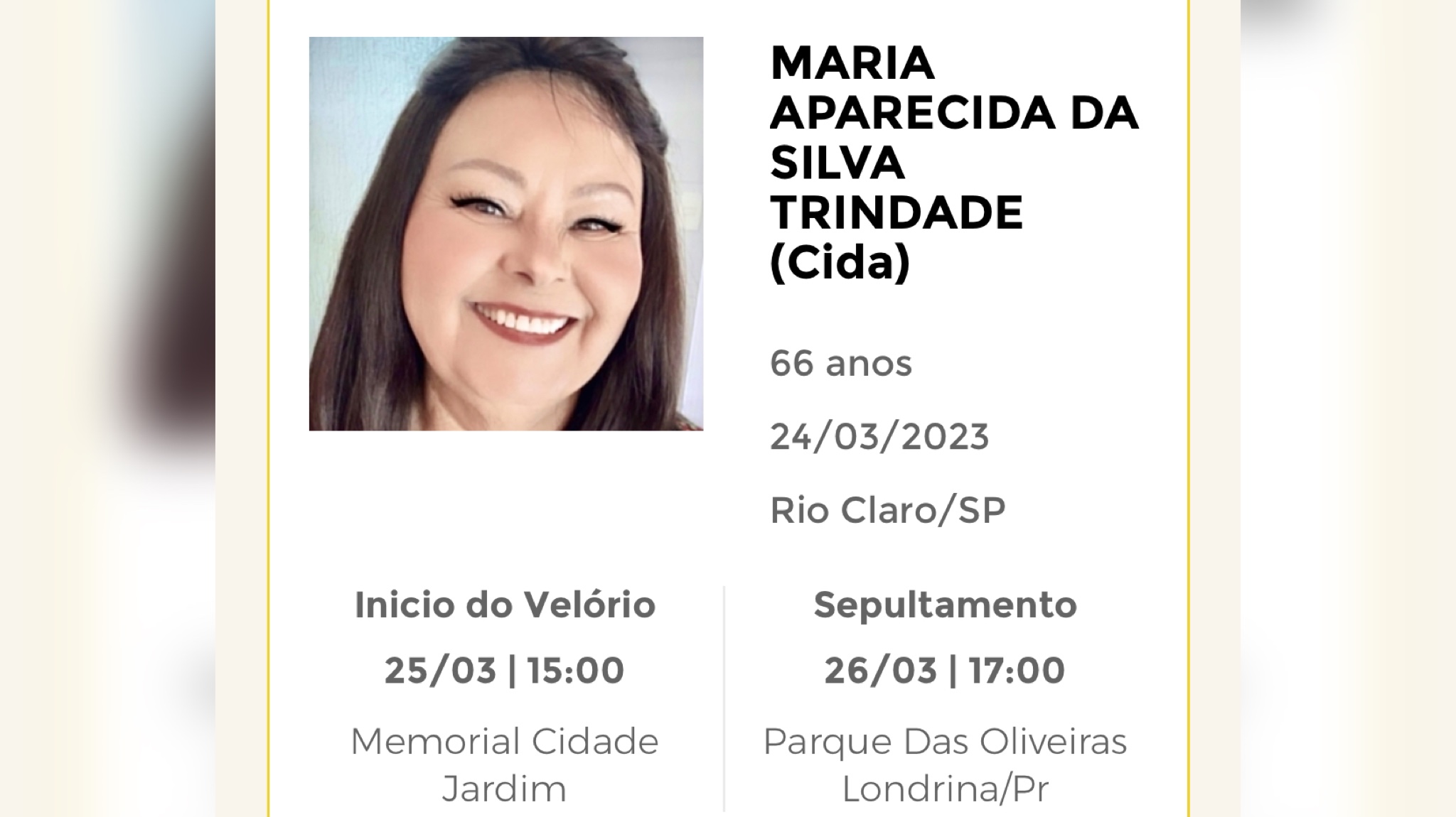 Falecimentos e Sepultamentos – 24/03/2023 – 25/03/2023 - Grupo Rio Claro SP