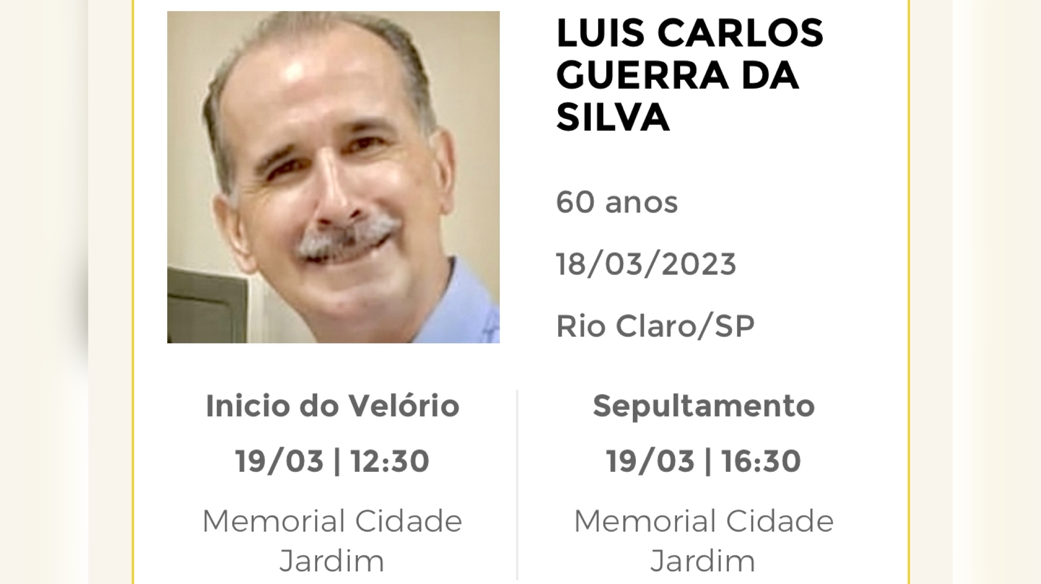 Falecimentos e Sepultamentos – 18/03/2023 – 19/03/2023 - Grupo Rio Claro SP