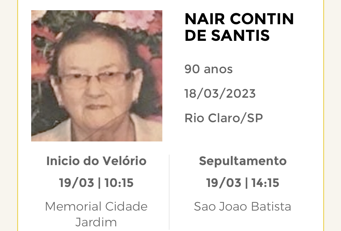 Falecimentos e Sepultamentos – 18/03/2023 – 19/03/2023 - Grupo Rio Claro SP