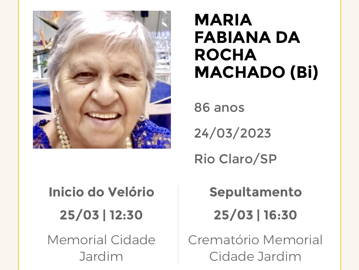 Falecimentos e Sepultamentos – 24/03/2023 – 25/03/2023 - Grupo Rio Claro SP