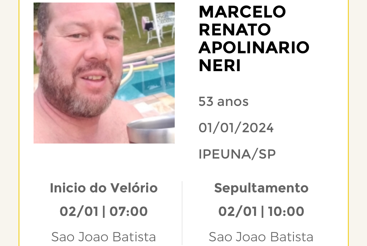 Falecimentos e Sepultamentos – 01/01/2024 – 02/01/2024 - Grupo Rio Claro SP