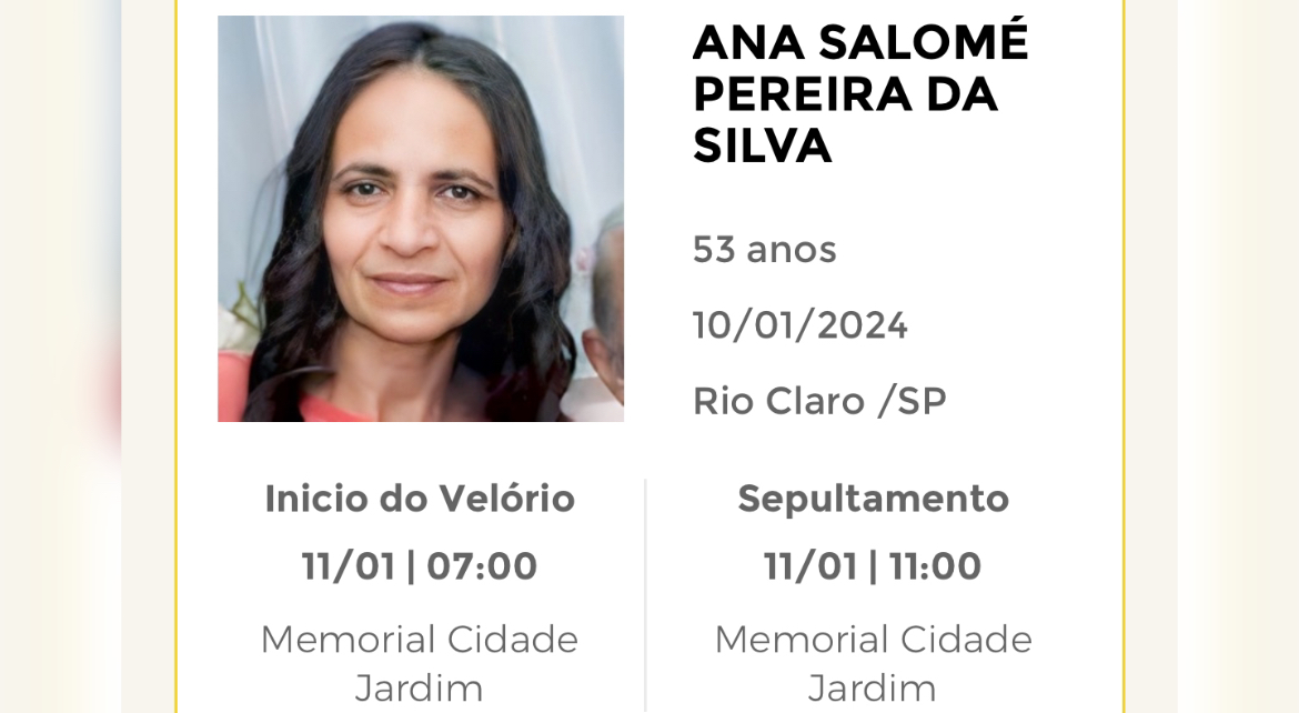Falecimentos e Sepultamentos – 10/01/2024 – 11/01/2024 - Grupo Rio Claro SP