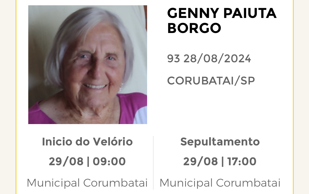 Falecimentos desta quarta-feira 28/08/2024 - Grupo Rio Claro SP