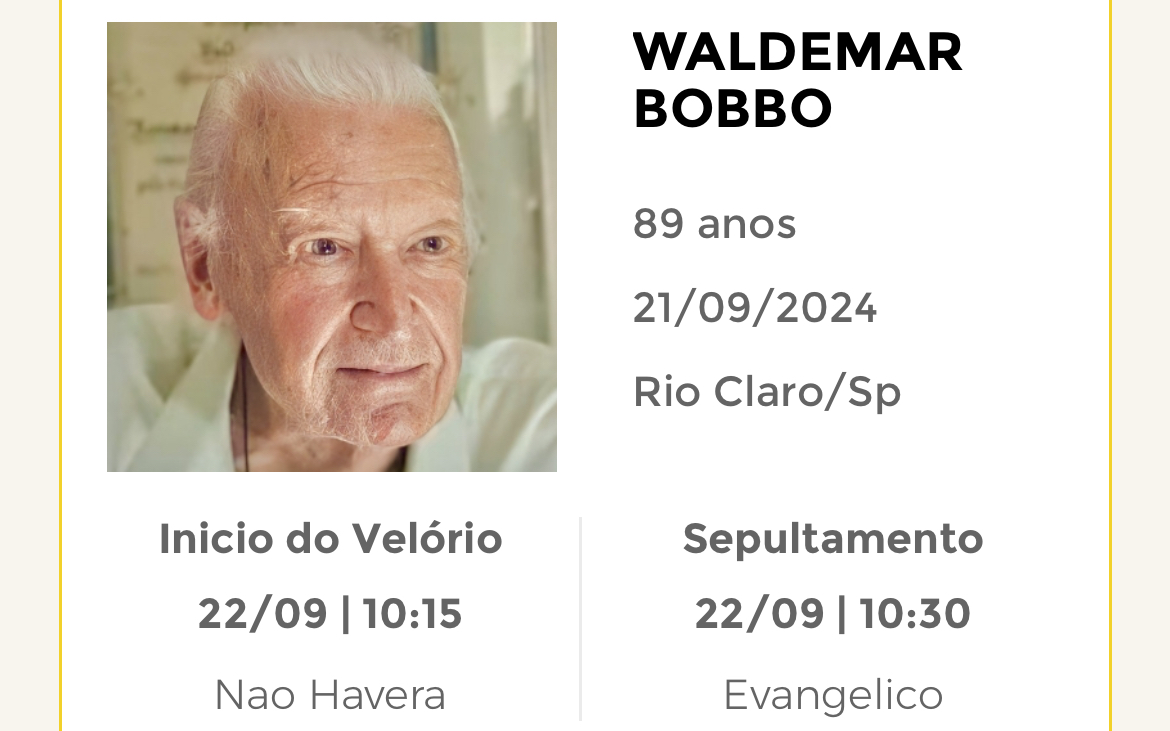 Falecimentos deste sábado 21/09/2024 - Grupo Rio Claro SP