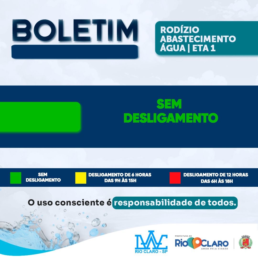 Rio Claro divulgará boletim diário com cores para informar horários do rodízio no abastecimento - Grupo Rio Claro SP
