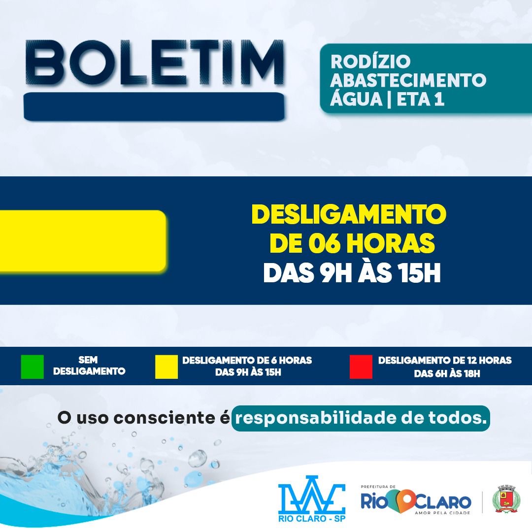 Rio Claro divulgará boletim diário com cores para informar horários do rodízio no abastecimento - Grupo Rio Claro SP