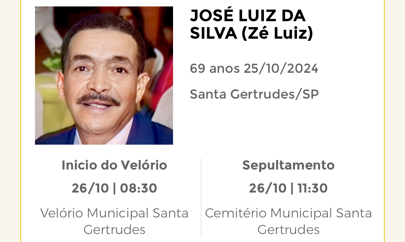 Falecimentos desta sexta-feira 25/10/2024 - Grupo Rio Claro SP