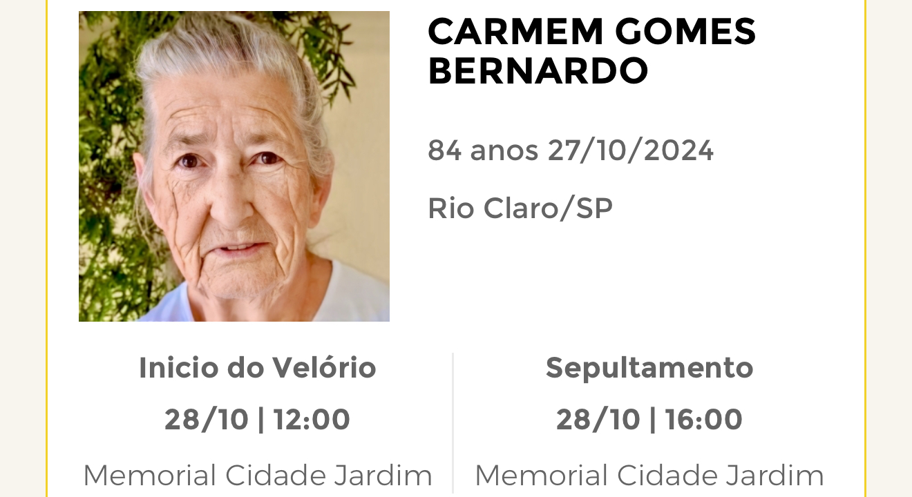 Falecimentos deste domingo 27/10/2024 - Grupo Rio Claro SP