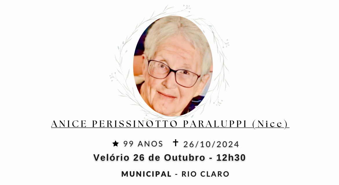Falecimentos deste sábado 26/10/2024 - Grupo Rio Claro SP