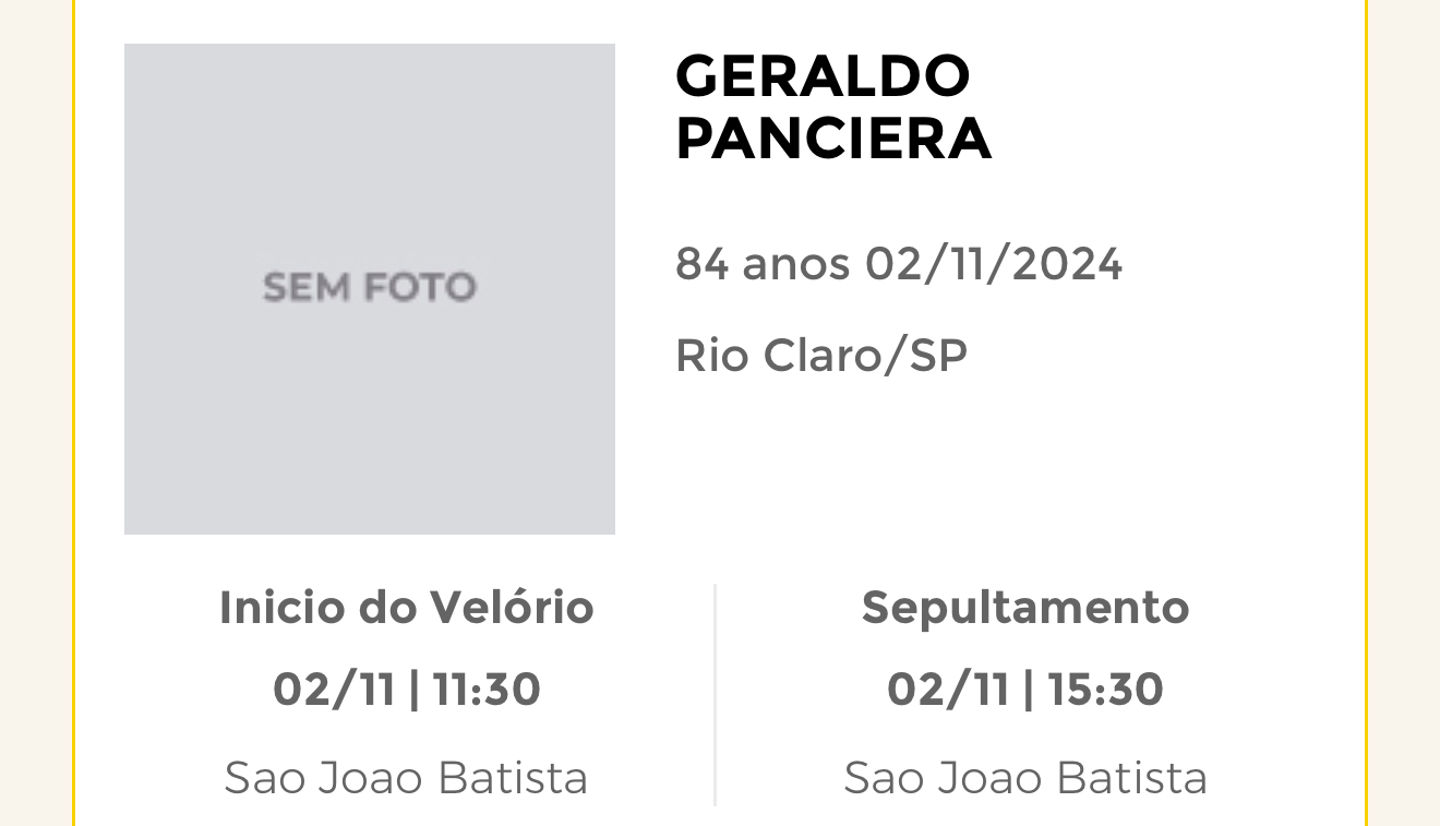 Falecimentos deste sábado 02/11/2024 - Grupo Rio Claro SP