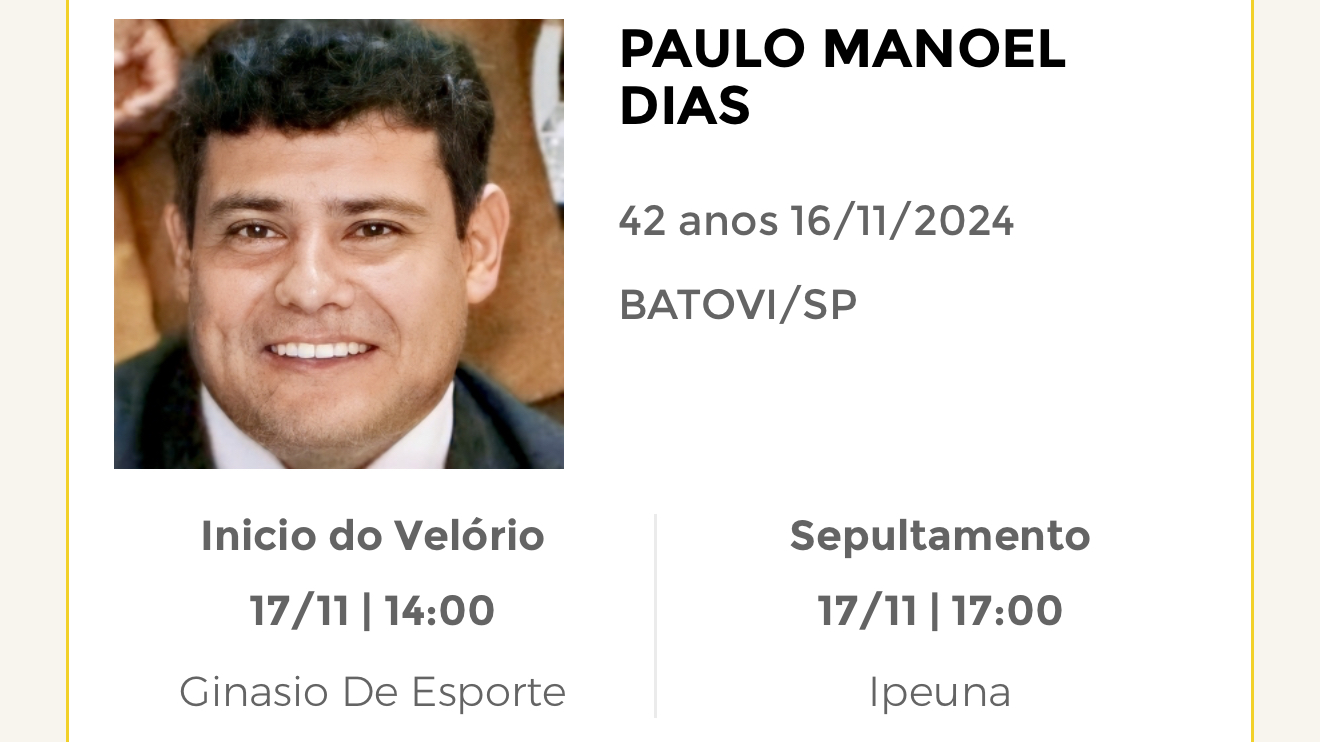 Falecimentos deste sábado 16/11/2024 - Grupo Rio Claro SP
